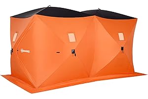 Outsunny 8-Person Pop-up Ice Fishing Shelter, Portable Ice Fishing Tent with Ventilation Windows and Carrying Bag, for Low-Te