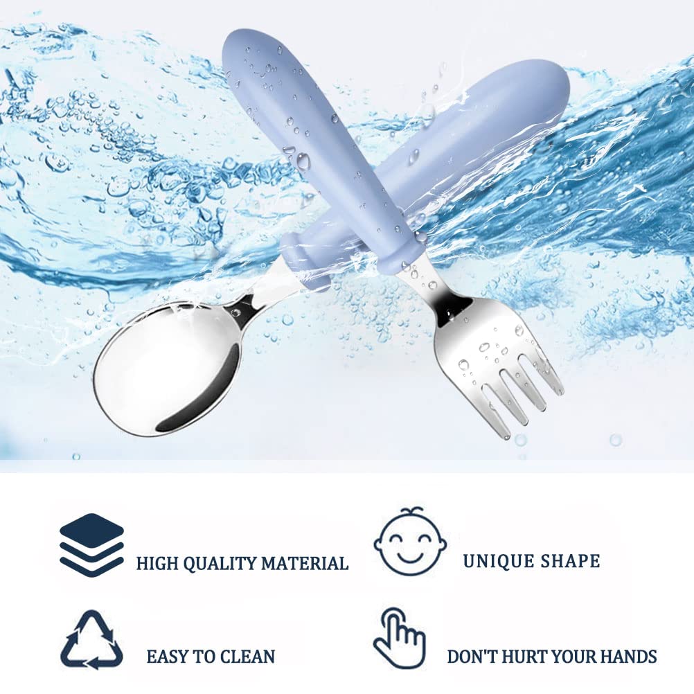 Pimoys 6 Pieces Toddler Utensils Kids Silverware Baby Forks and Spoons Set, Stainless Steel Childrens Safe Flatware Metal Kids Cutlery Set with Round Handle, Dishwasher Safe