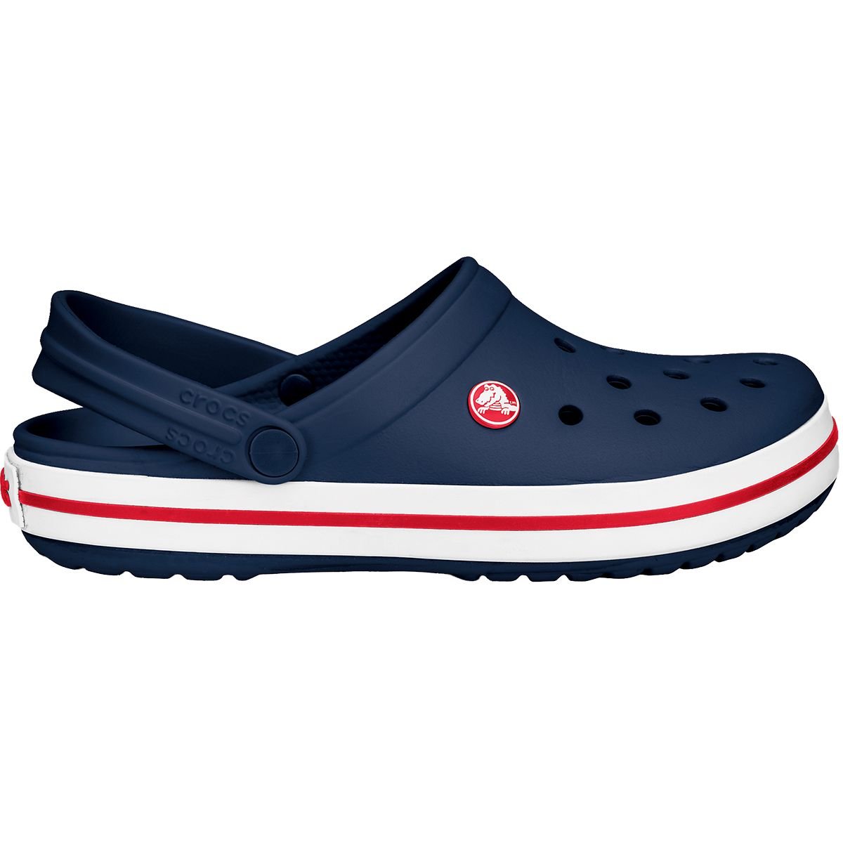 blue and red crocs