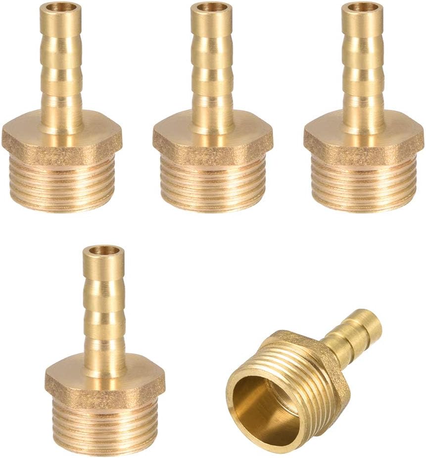 sourcing map Brass Hose Barb Fitting,Connector,6mm Barb x G3/8 Male Pipe Adapter,5pcs, Gold, 6mm x G3/8