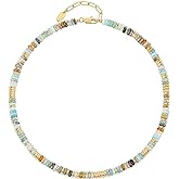 NVWAROCK Beaded Necklace for Women, Colorful Boho Beach Handmade Bead Choker, 14K Gold Plated Stackable Bohemian Multicolor Natural Stone Necklace
