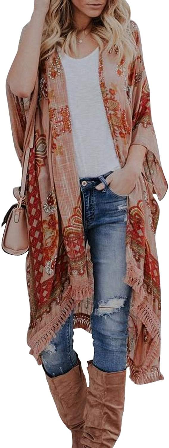 Women's Summer Cover Ups Loose Fit Open Front Kimono Kaftan Beachwear