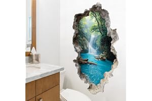2 Pcs 3D Waterfalls and Forests Wall Stickers Decals Decor – 28x57cm Vinyl Wall Murals, 3D Illusion Decals for Bedroom Living