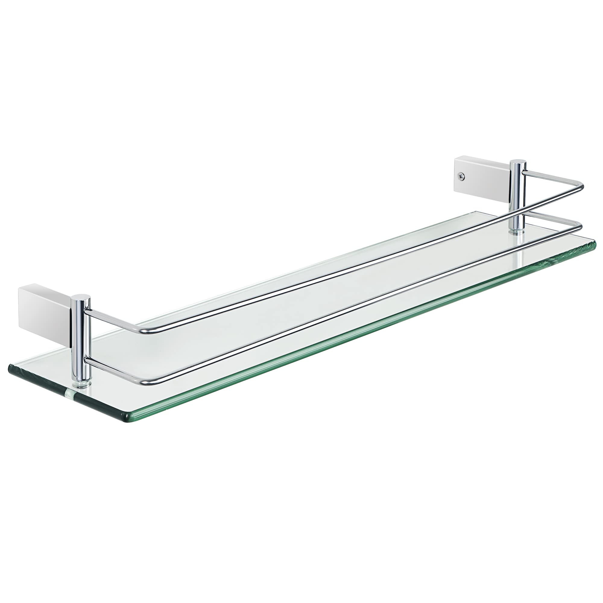SAYAYO Tempered Glass Shelf Bathroom Shelf Wall Mounted 20 inches, 8MM Extra-Thick Glass and SUS304 Stainless Steel Polished Chromed Frame, EGC1000-50-C