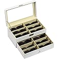 AUTOARK Leather 12 Piece Eyeglasses Storage and Sunglass Glasses Display Drawer Lockable Case Organizer,White,AW-053