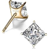 ”STUNNING FLAME“ 18K Gold Plated Sterling Silver Princess Cut Cubic Zirconia Stud Earrings for men women