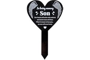 GLOBLELAND Heart Son Garden Stake Acrylic Memorial Remembrance Plaque for Cemetery Waterproof Sympathy Gift for Loss of Son O