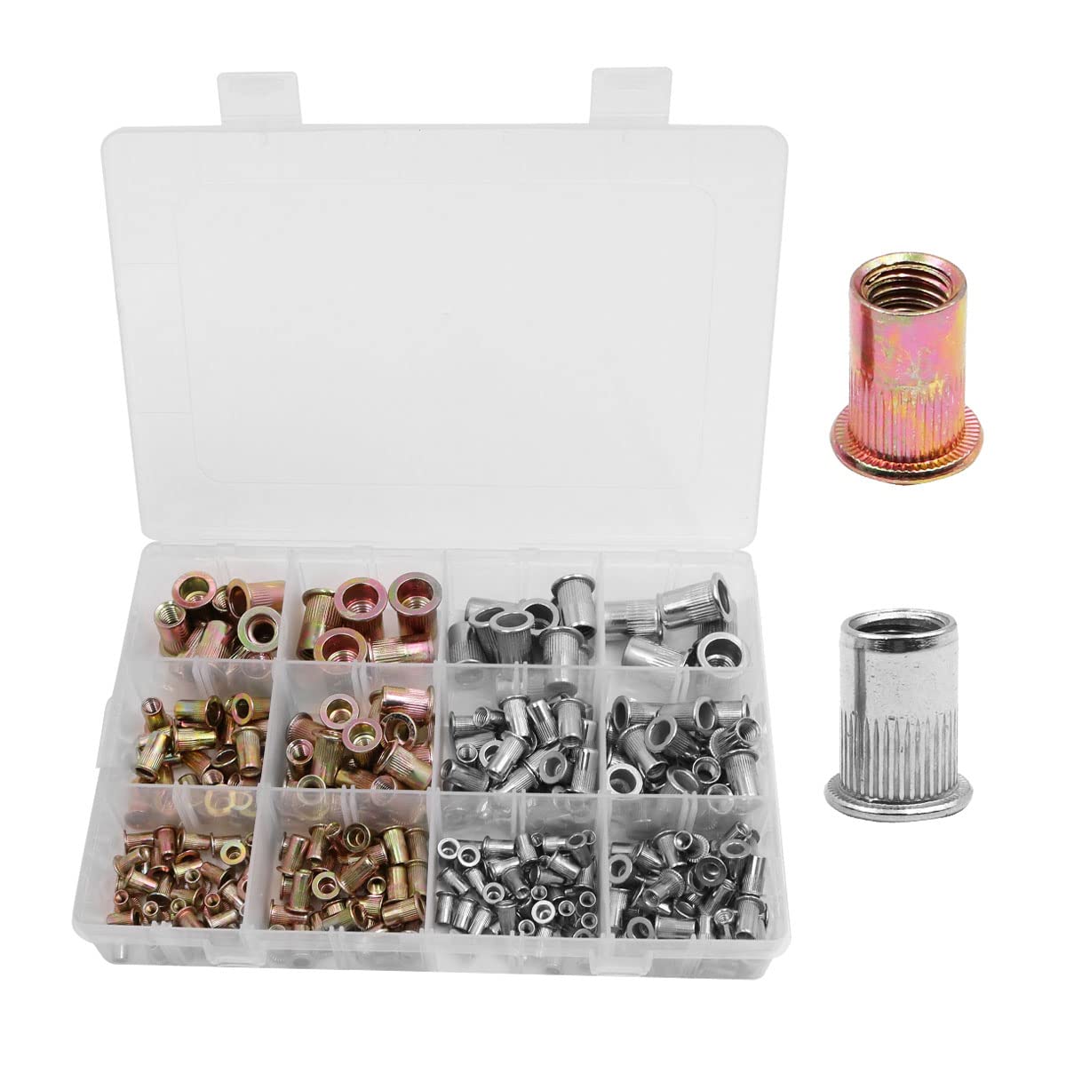285 Pieces NUZAMAS 304 M3-M10 Stainless Steel Rivet Nut Tool Flat Head Thread Rivet Nutsert Cap Assortment Kit M3 M4 M5 M6 M8 M10 Types Nuts Zinc Plated NUTS included