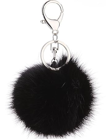 Bigood Weich Fellbommel 8cm Durchmesser Auto Anhänger Spiegel Schlüssel Anhänger Schlüsselring Schlüsselschilder Handtaschena