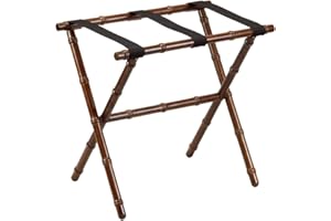 Gate House Furniture Bamboo Inspired Series Nylon Wood Luggage Rack, Dark Walnut/Black