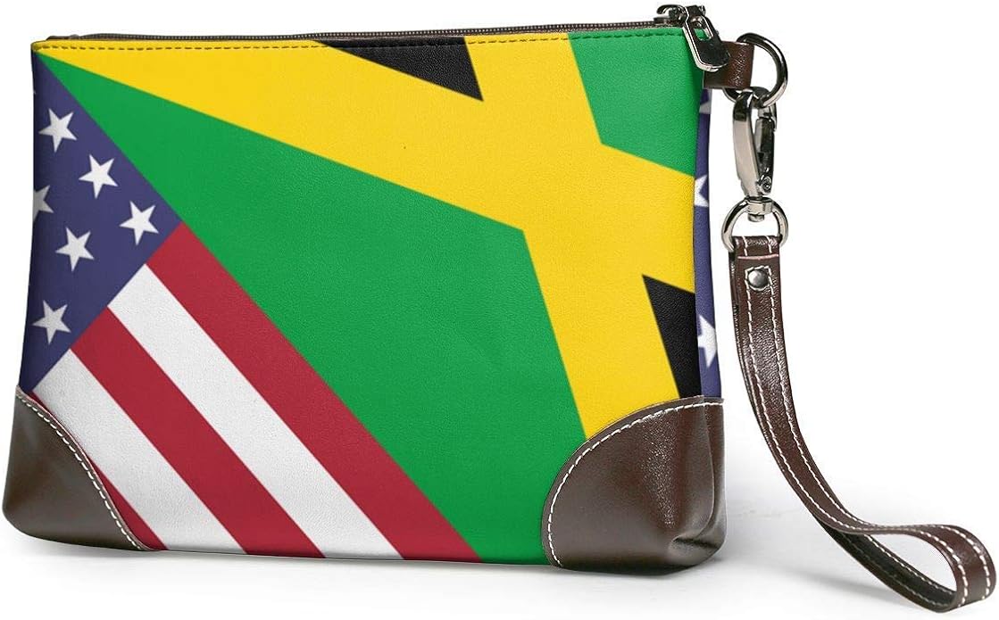women's leather clutch USA Jamaica Flag Leather Wristlet Purses Clutch