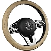 Cowhide Steering Wheel Cover Heat Resistant Anti-Slip Car Wheel Wrap Compatible with Most Makes and Models of Cars and Trucks with 14.5 to 15 Inch Steering Wheel