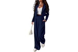 KIRUNDO Business Casual Outfits for Women 2025 Fall 2 Piece Cropped Blazer Jackets Wide Leg Pants Suit Sets Work Clothes