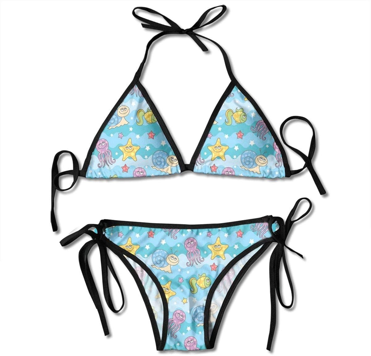 Halter Swimwear Plunge Bikini Waves with Stars Diferentes peces
