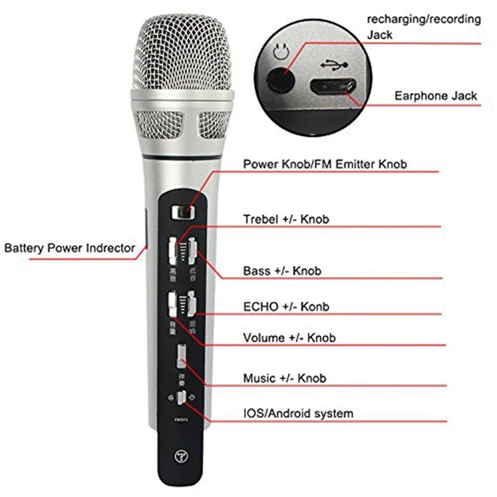Handheld Protable Wireless Microphone Bluetooth FM Karaoke Car KTV
