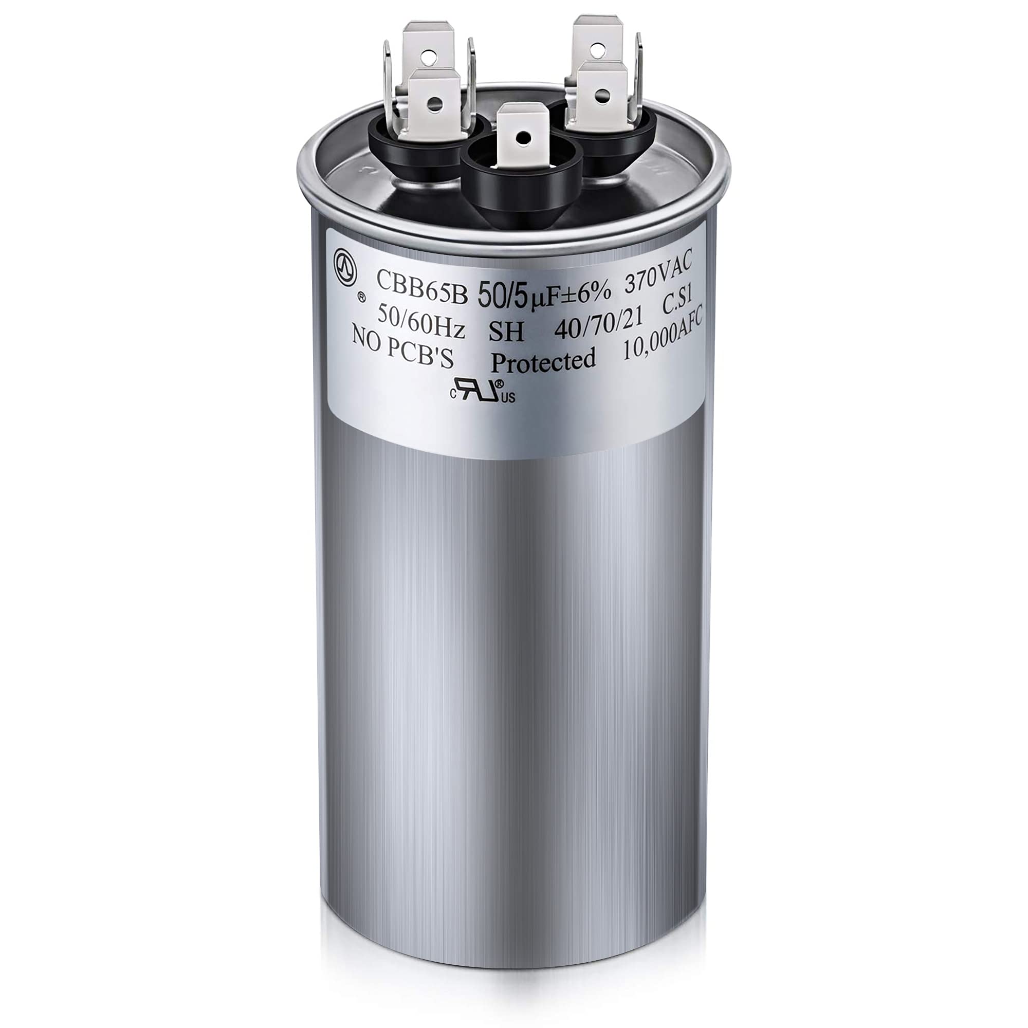 Photo 1 of 50/5 MFD uF 370/440V CBB65 Dual Run Round Capacitor for AC Motor, HVAC Capacitor, Air Conditioner Replacement, Heat Pump, Fan Start, Condenser Straight Cool, UL Listed