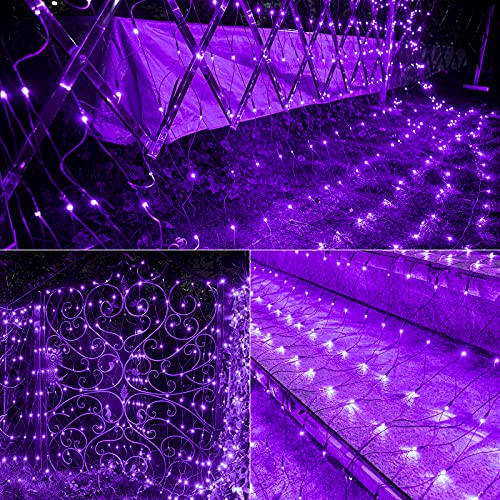 Flacchi Purple Net Lights, 6 ft x 4 ft 160 LED 8 Modes Low Voltage Mesh