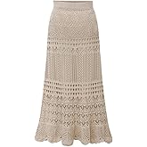 chouyatou Women's Stretched High Waist Crochet Hollow Out Knit Flowy Patterned Lace Maxi Skirt