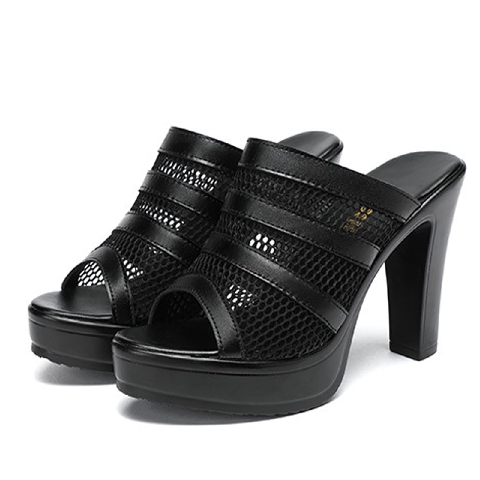 Photo 1 of SEHDK Women's Platform Fish Mouth Mesh Mule High Heels Comfortable Slip On Chunky High Heel Wedge Sandals backless Heels Sandals (black,8.5)
