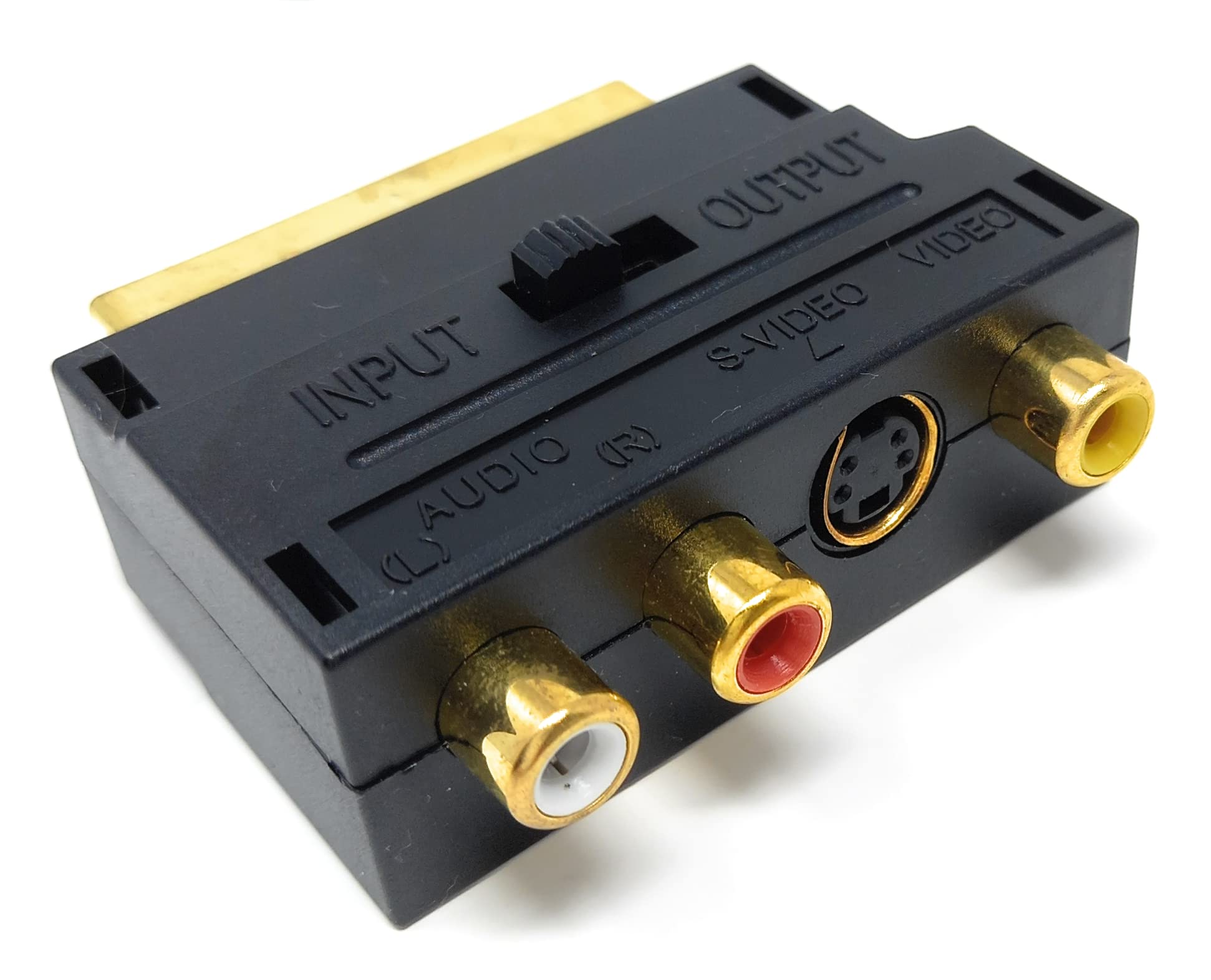 DRUT Scart to 3 RCA Composite Phono & SVHS S Video Adaptor with In Out Switch Converter Cable Lead Adapter