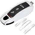 AeroBon 3-Piece Painted Key Cover Key Fob Shell Cover Compatible with Porsche Key Shell, Key Shell Replacement (MK1, White)