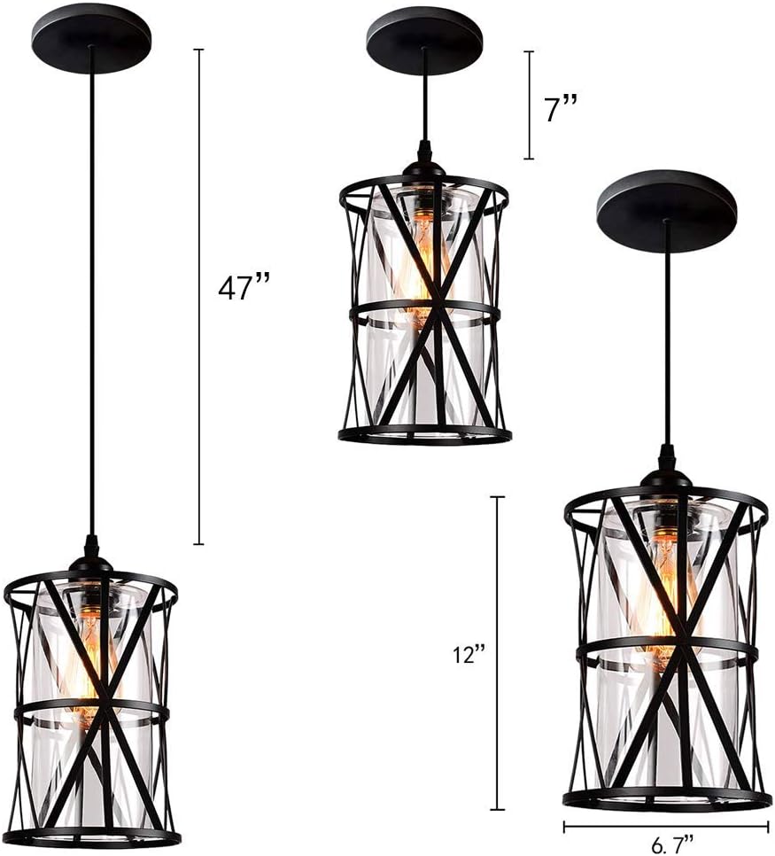 Stepeak Ceiling Pendant Light Fitting With Metal Cage Glass Lamp Shade Industrial E27 Black Chandelier With Lamp Holder And Ceiling Rose For Kitchen Loft Living Room Bedroom Indoor Lighting Ceiling Lighting Clinicadelpieaitanalopez Com