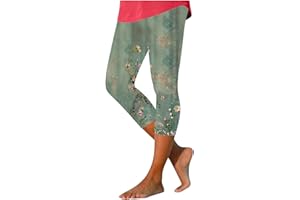 Womens Capri Leggings Flower Print High Waisted Yoga Leggings Comfy Stretchy Summer Capris Soft Cropped Beach Pants