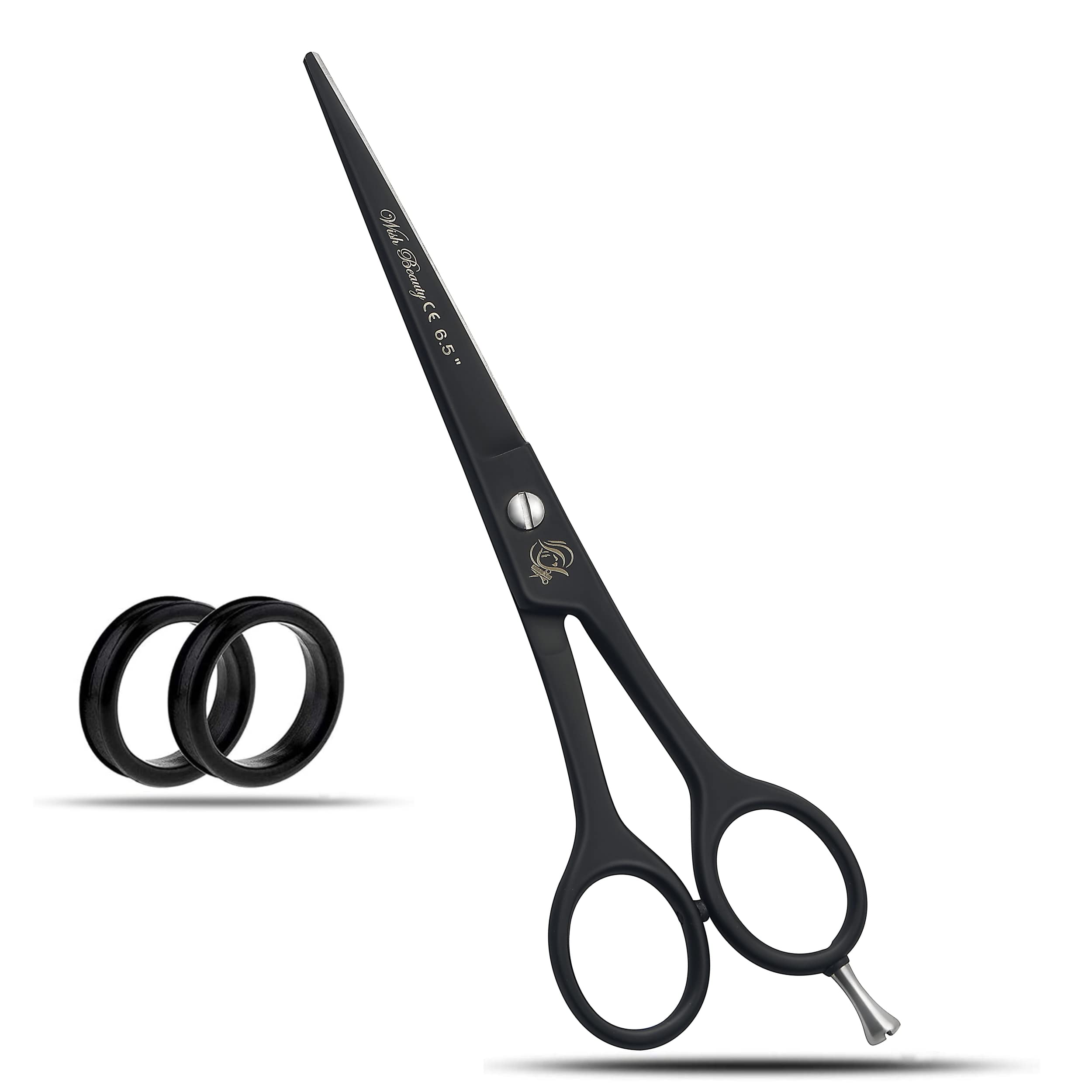 Professional 6.5" Black Hairdressing Scissors - Sharp Stainless Steel Barber Shears for Scissor-Over-Comb, Bulk Hair Cutting & Salon Stylists