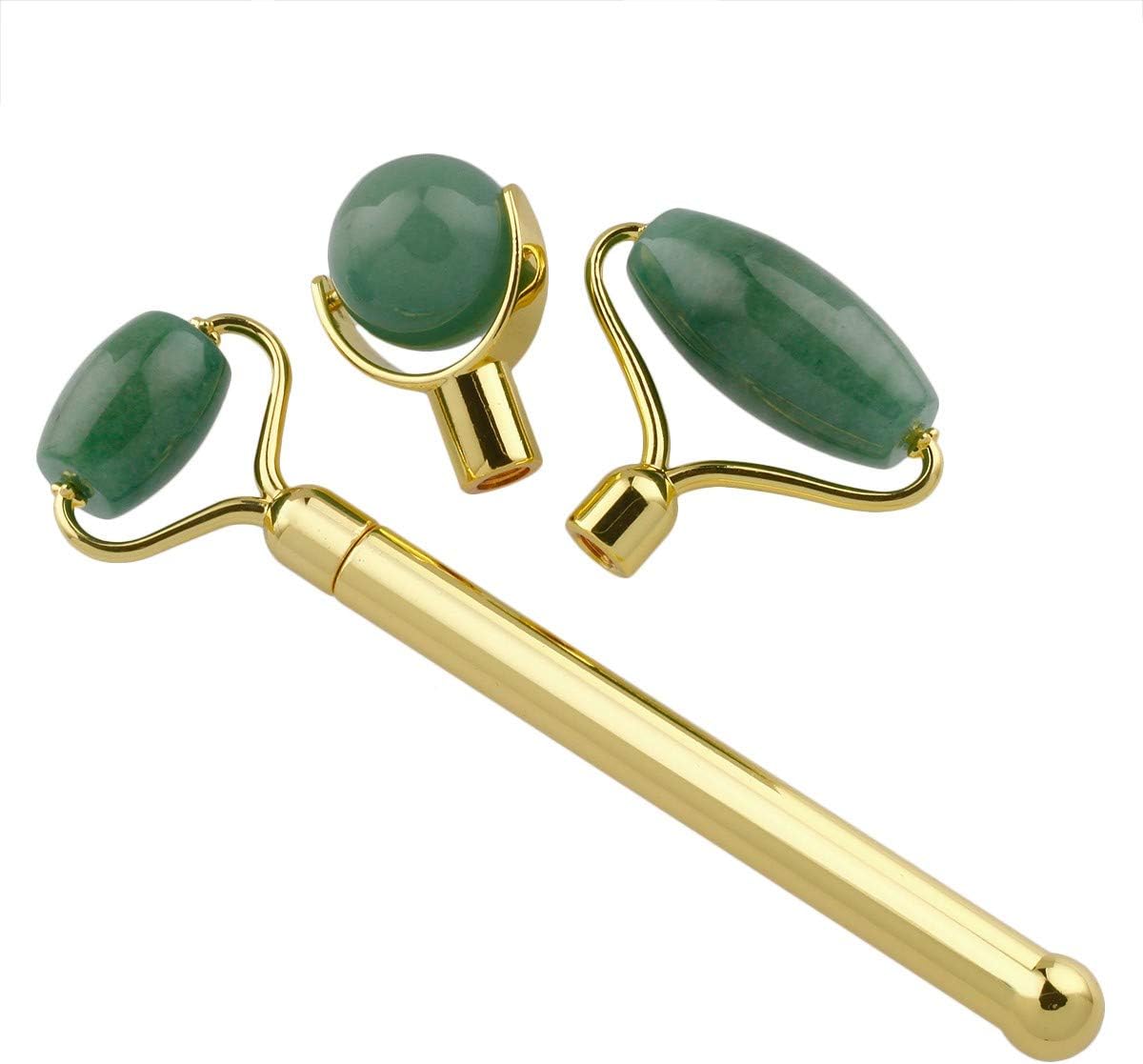 mookaitedecor Natural Green Aventurine Crystal Roller for Face 3 in 1