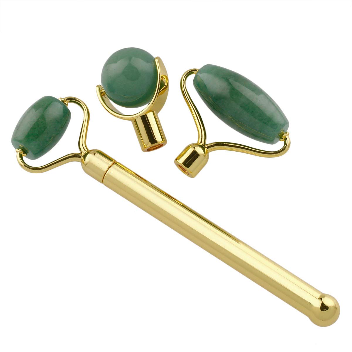 mookaitedecor Natural Green Aventurine Crystal Roller for Face 3 in 1, Green Crystal Stone Face Roller for Women Men Manual Face Massage Tool for Wrinkles Eyes Neck Facial Massager Gift