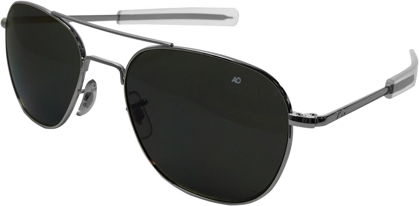 American Optical Original Pilot Eyewear 55mm Silver Frame with Bayonet Temples and True Color Gray Glass Lens