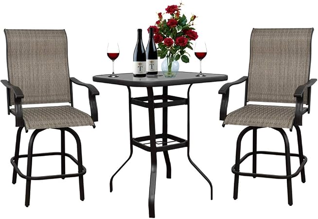 Amazon Com On Shine 3 Pcs Outdoor Furniture Patio Swivel Bar Set Height Patio Bistro Set 2 Bar Stools And 1 Table Patio Furniture Sets Suitable For Yard Backyard And Garden Garden Outdoor