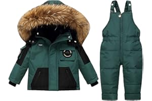 2-Piece Snowsuit for Toddler Boys Girls Hooded Puffer Jacket & Overalls Pants Water-Resistant Windproof Warm Winter Clothes