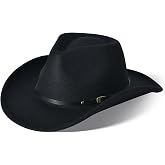 Classic Western Cowboy Hat Cowgirl Hat Unisex Men's &amp; Women's Wide Brim Felt Fedora Hat Flat Top with Buckle Belt
