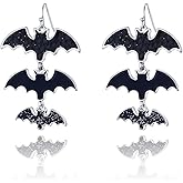 RareLove Gothic Halloween Costumes Earrings 3 Bats Black Dangle Earrings For Women Alloy Plated