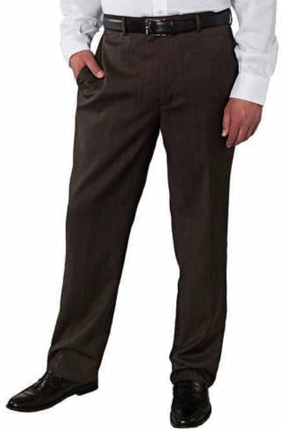 Amazon Kirkland Signatureメンズクラシックフィットノーアイロン快適パンツ カラー ブラウン パンツ 通販