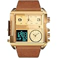 Gosasa Men Square Large Face Digital Sports Watch,LED Analog Quartz Wrist Watch with Multi-Time Zone 50M Waterproof Stopwatch