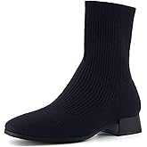 CUSHIONAIRE Women's Russel Knit Ankle Boot with Block Heel +Memory Foam, Wide Widths Available
