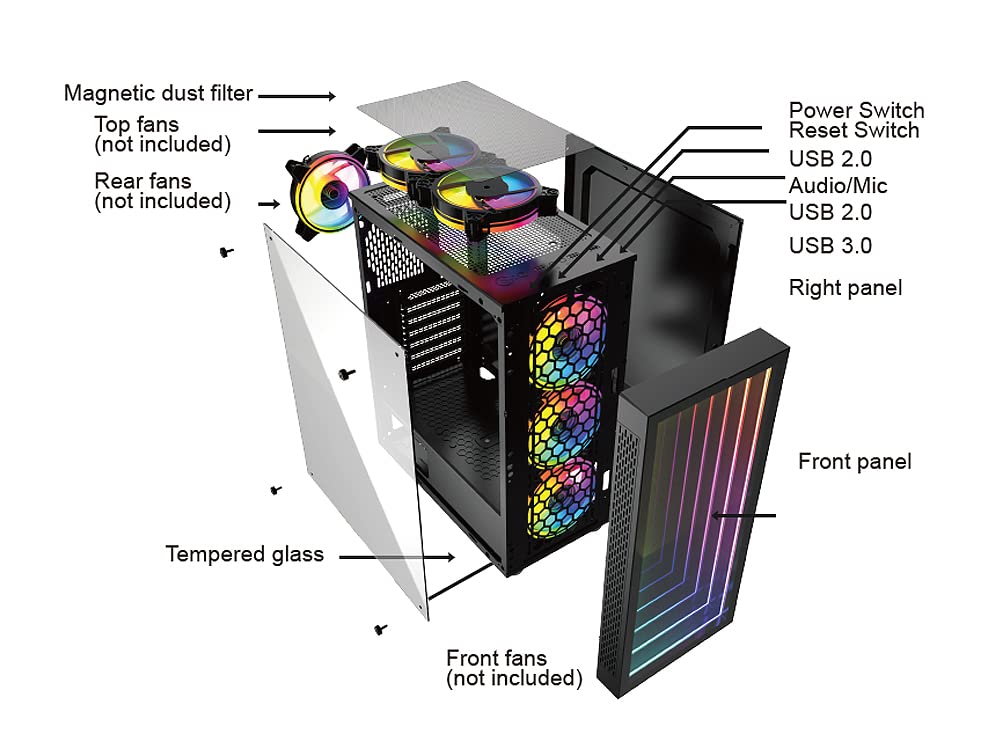 Bgears b-Optillusion (Fans NOT Included) Gaming PC ATX case, Special Optical Illusion ARGB Front Panel, Tempered Glass Side. USB3.0, Support up to EATX Motherboard.