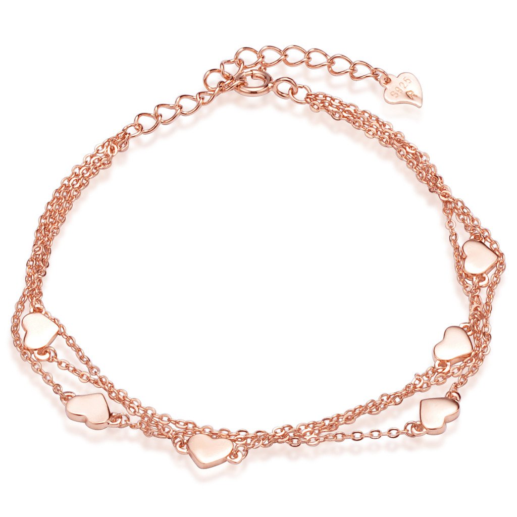 Infinite U Women's Girl's Bracelet, 925 Sterling Silver, Multi-layer chain heart bracelets, Adjustable Chain Bangle, Christmas birthday gift, Rose Gold/Silver