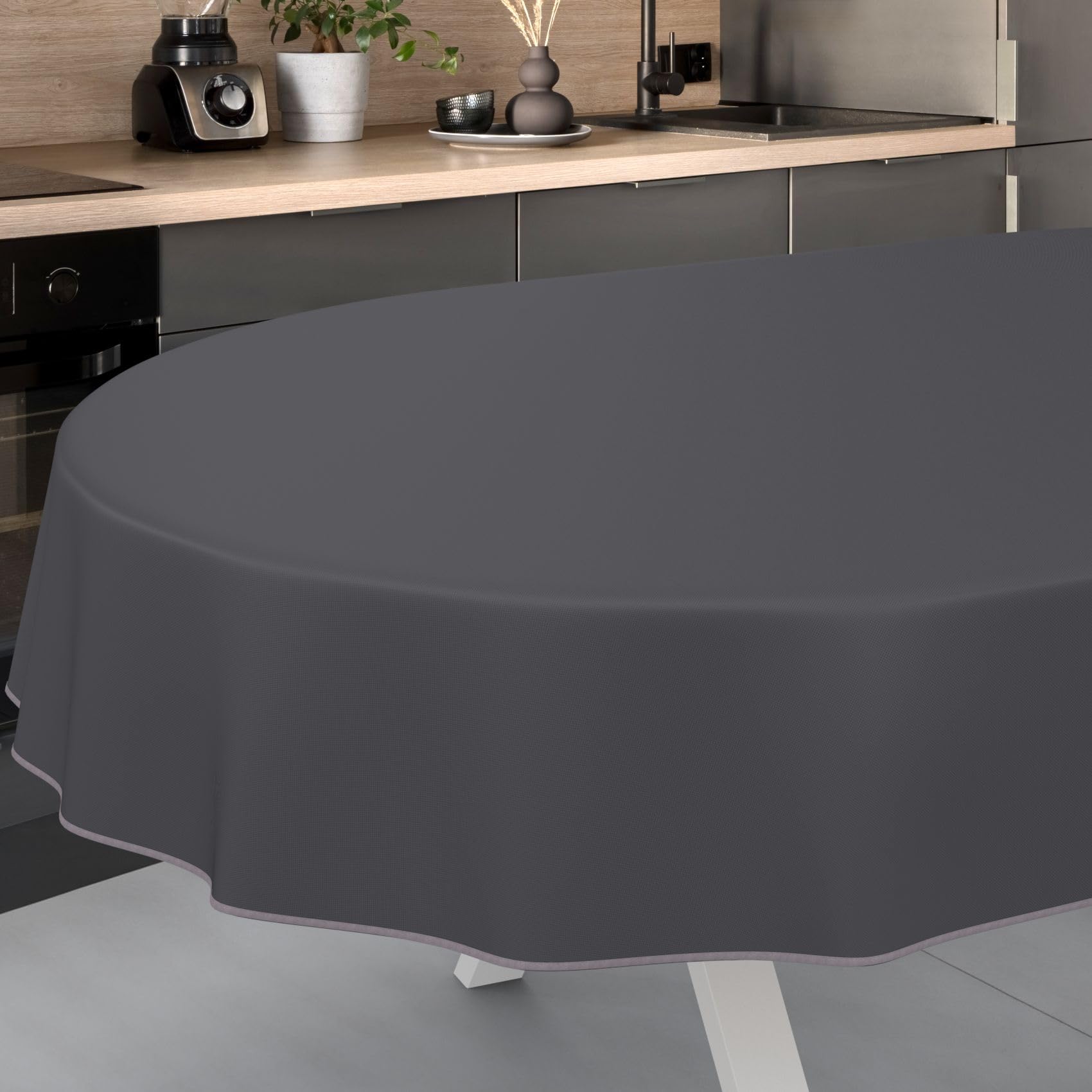 ANRO Oilcloth Tablecloth, Washable, Oilcloth, Garden Tablecloth, Outdoor, Indoor, Oval, 240 x 140 cm with Hem, Anthracite