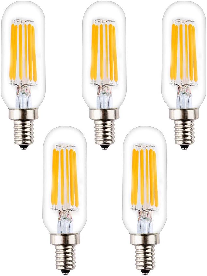 OPALRAY T8(T25) Small Tube Shape 6W LED Bulb, Dimmable, Warm White Light 2700K, 60Watts 600Lumens Incandescent Equivalent, E12 Small Bulb Base, Clear Glass Tubular Tip, 5-Pack