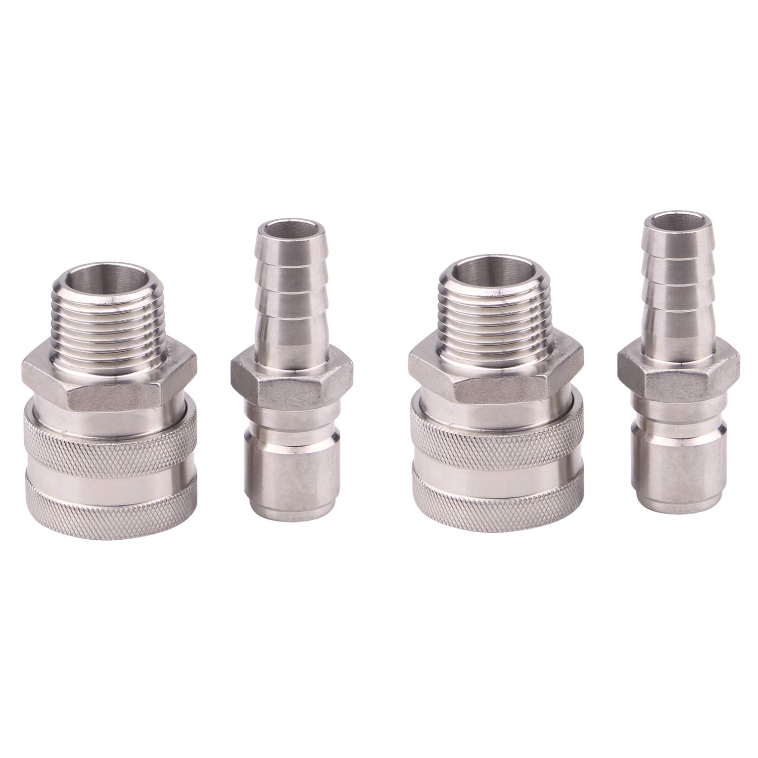 DERNORD Stainless Steel Quick Disconnect Set - Beer Brewing Connector Kit (Barb Male/MPT Female(Pack of 2))