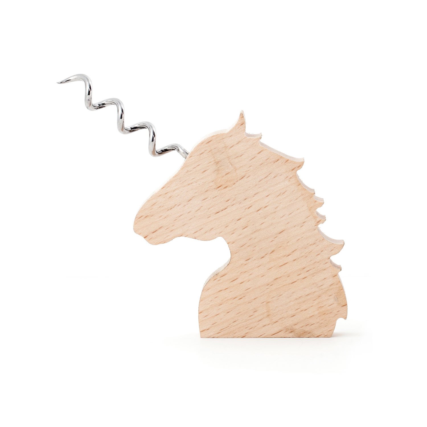 Kikkerland Beech Wood Stainless Steel Unicorn Wooden Corkscrew