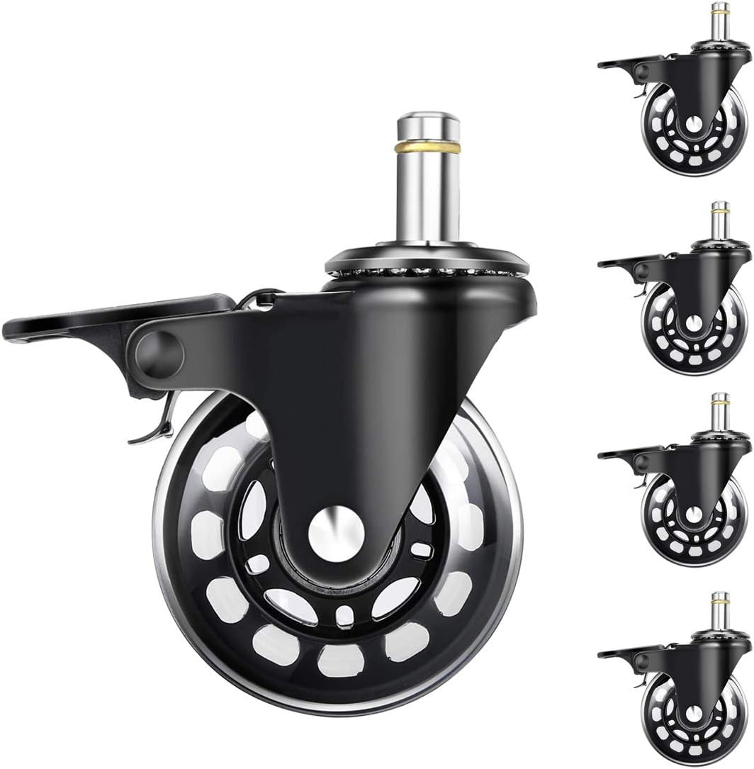 5 Packs IKEA Office Chair Wheels with Brakes Upgraded 10mm Stem - FIT IKEA Chairs ONLY,3 inch Heavy Duty Safe for All Floors Including Hardwood,Polyurethane Material Best Protection for Your Floors