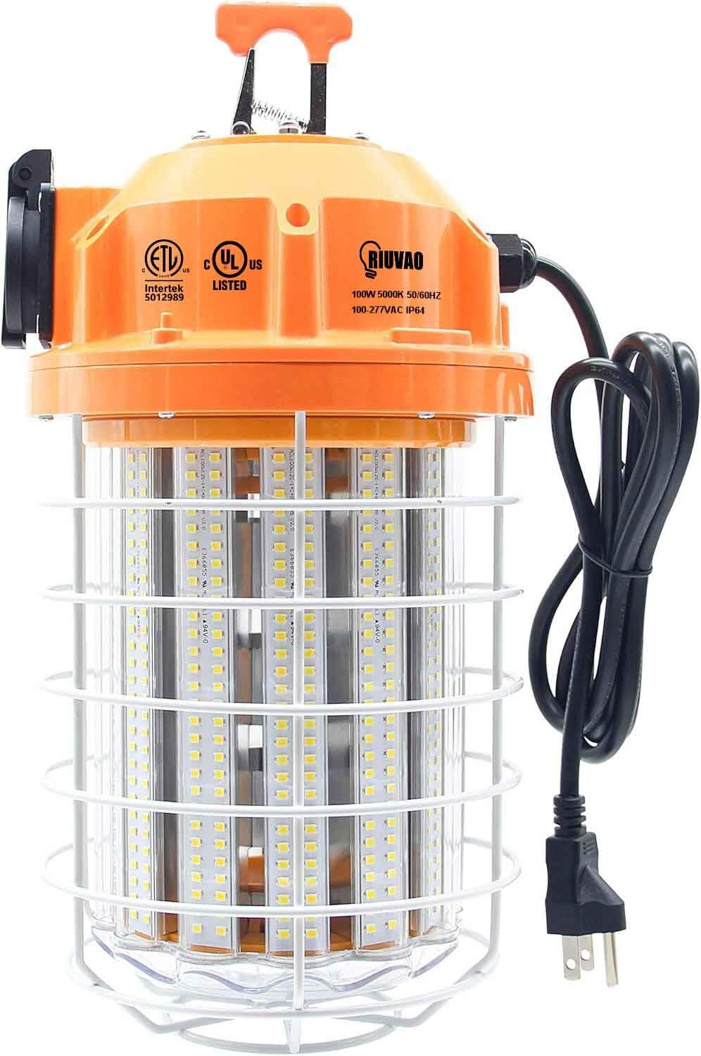 Photo 1 of 100W LED Temporary Work Light Fixture 16000 Lumen Daylight White 5000K, IP64 Dust & Waterproof, Stainless Steel Protective Cover for High Bay Construction Jobsite Workshop