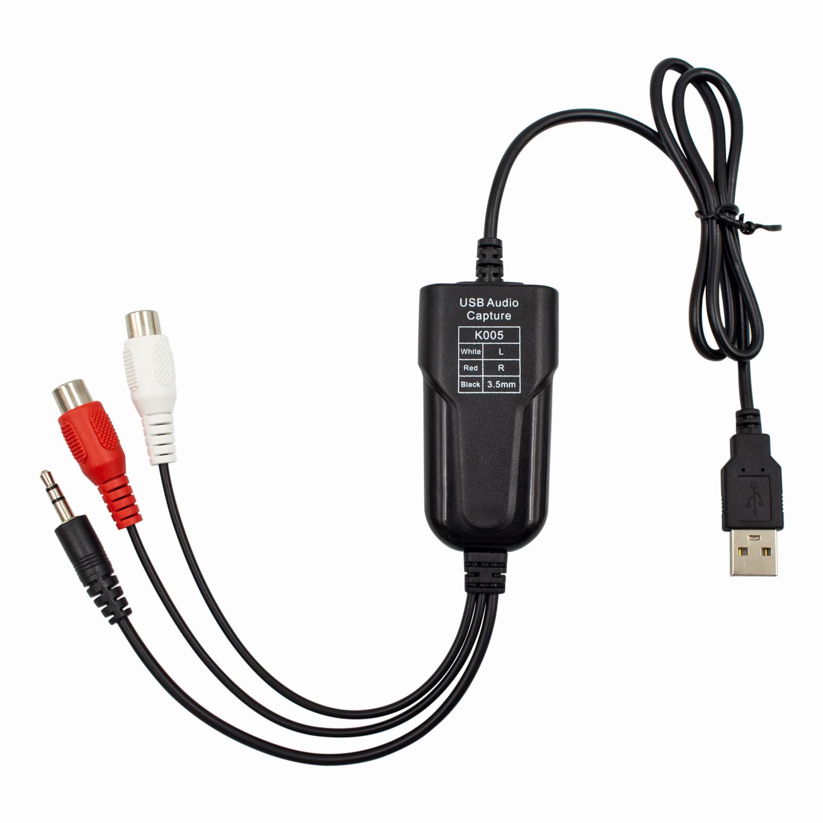 Wiistar USB2.0 Audio Capture Card RCA L/R+3.5mm Audio to USB up to 96kHz Wave/MP3 for Tape MD CD Player Phono Laptop