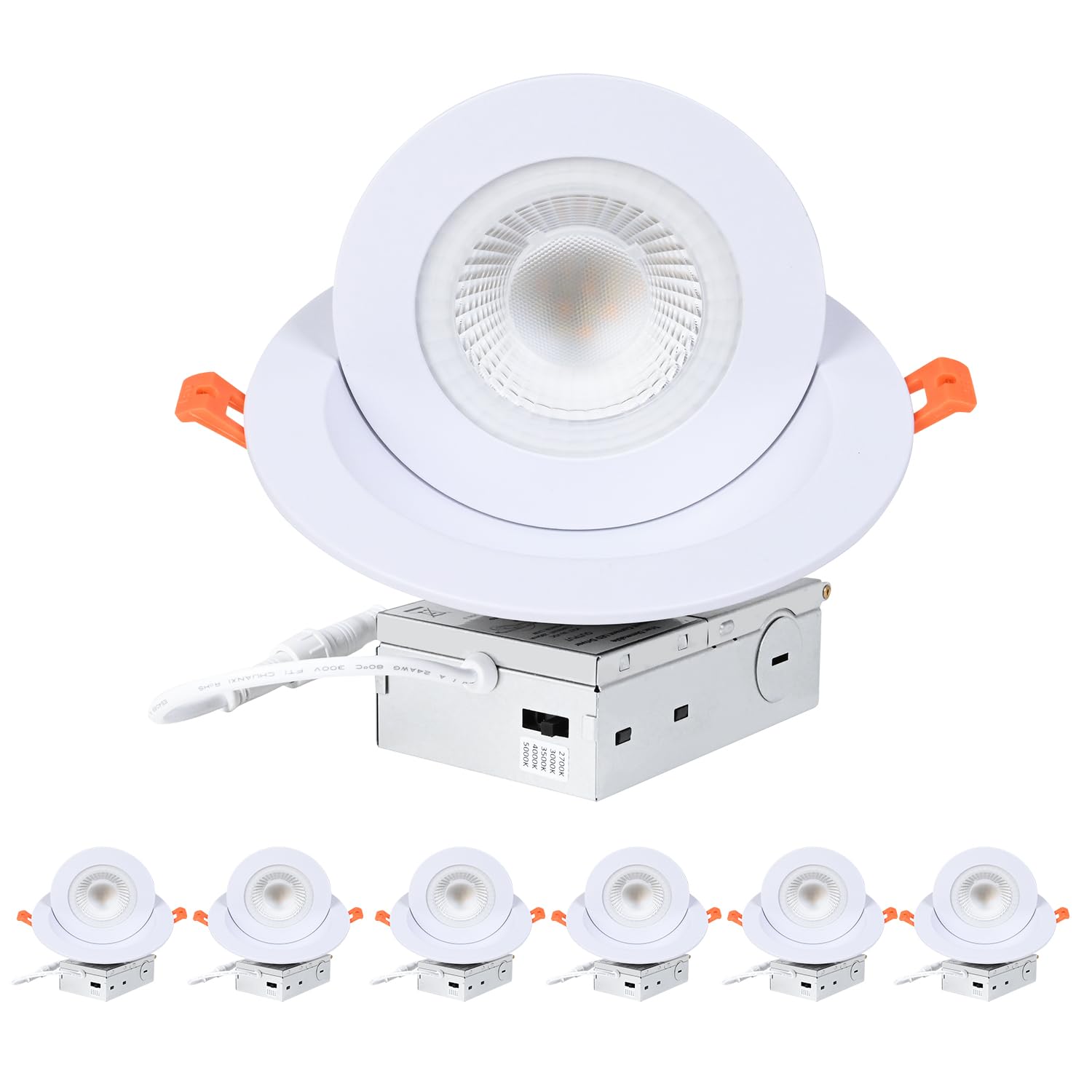 Photo 1 of ZYC Gimbal LED Recessed Lighting - 6 Inch 5CCT 12W 360° Rotation Adjustable Eyeball Light,LED Swivel Spotlight,Directional Sloped Ceiling Light,Dimmable Canless Wafer Downlight Pack of 6 White.