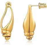 Trendy Shell Conch Earrings for Women - Gold Plated Summer Beach Earrings, Hypoallergenic Chunky Hoop Earring for Women, Summer Vacation Beach Jewelry Personalized Jewelry Birthday Gifts