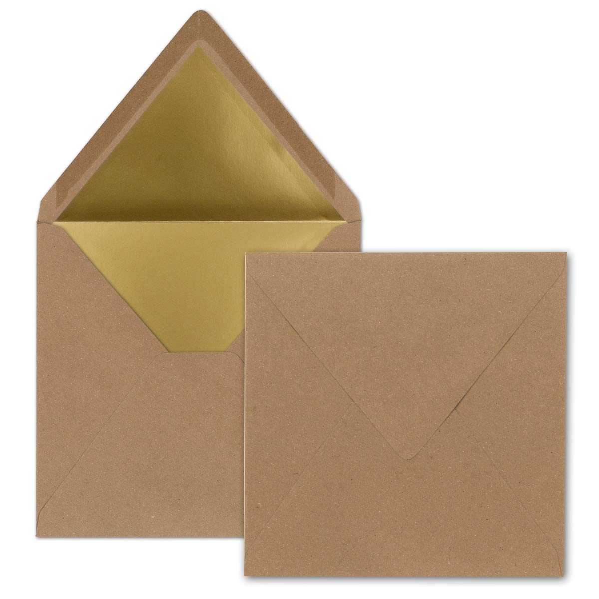 50 Pack Square Envelopes 15.5 x 15.5 cm Kraft Paper Brown Natural Fibers Lined with Gold Paper Wet Collage Vintage Look